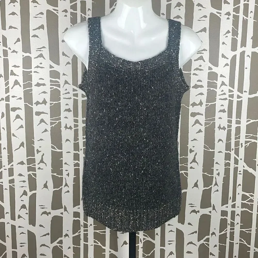 Chico's Metallic Knitted Wool Blend Sweater Twinset Tank Top, Cardigan 0 Gray, S